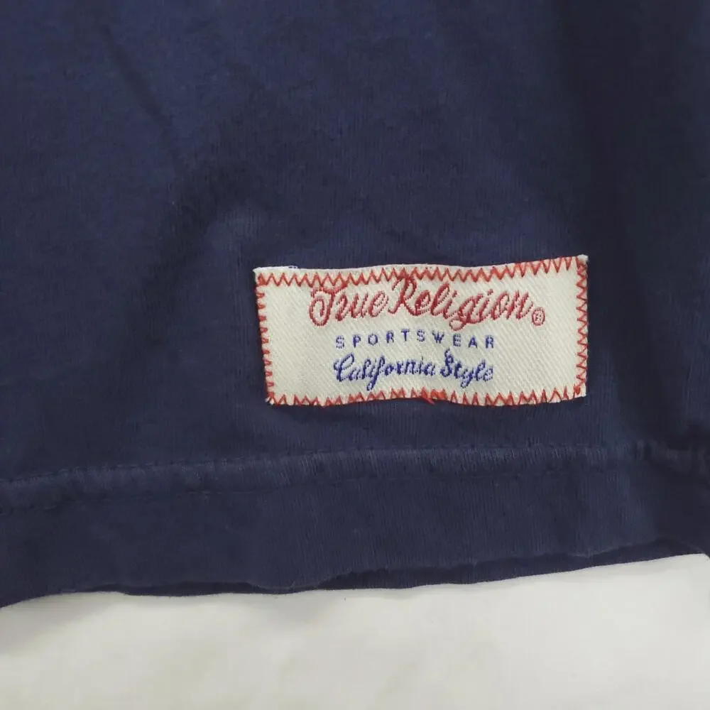 True Religion World Tour Shirt Mens XL Blue Short Sleeve Crew Neck Pullover